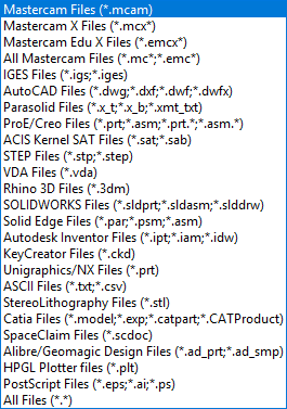 Các định dạng file CAD được hỗ trợ bởi Mastercam